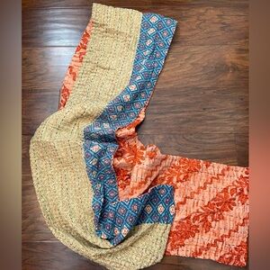 Kantha Blue, Orange, and Yellow Scarf